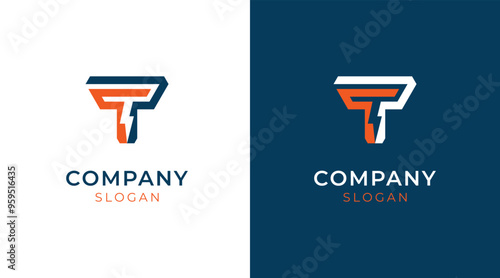 Modern electric bolt Logo design with PT or TP letter monogram