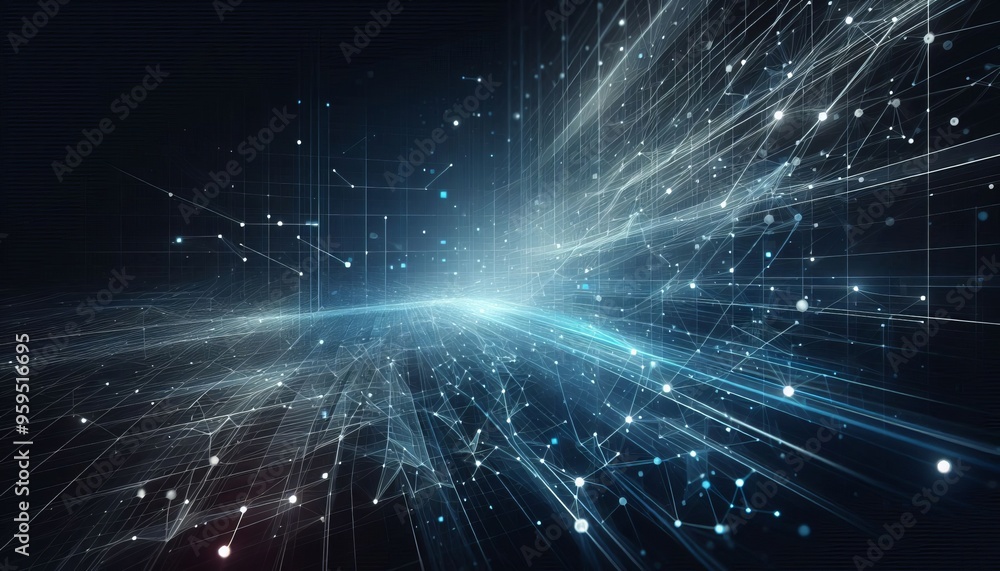 Abstract digital network with glowing lines and dots, representing connectivity and data flow. Abstract digital network with glowing lines and dots, representing connectivity and data flow.