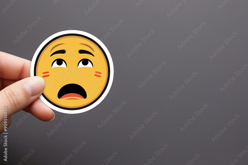 Fototapeta premium Uneasy Face Emoticon Sticker Conveying Anxiety and Hesitation
