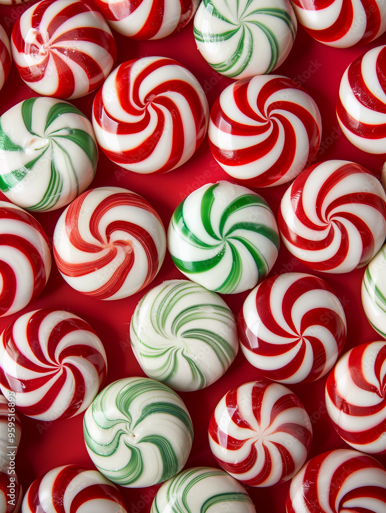 Christmas striped round candies. Red, green and white caramels. Christmas background filled with lots of candies. Christmas striped round candies. Red, green and white caramels. Christmas background filled with lots of candies.