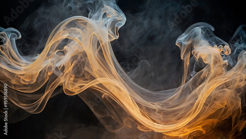 abstract smoke background wallpaper .Wispy white orange smoke floating against a dark background, forming intricate patterns in the air. Abstract background.