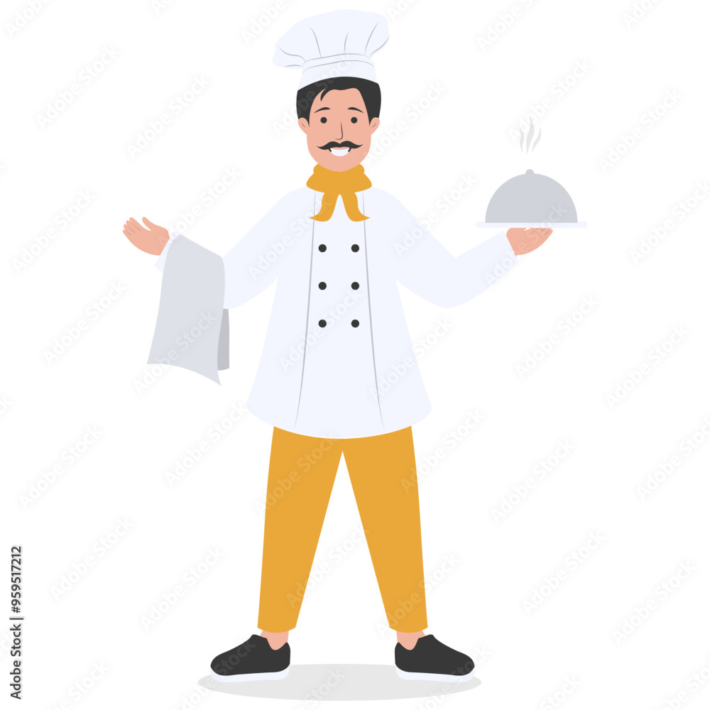 Restaurant Worker Illustration Isolated on White Background. Vector Character in Flat Cartoon Concept. Restaurant Worker Illustration Isolated on White Background. Vector Character in Flat Cartoon Concept.