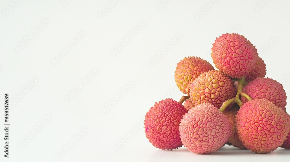 A cluster of lychees with their vibrant skin and juicy flesh, isolated on white A cluster of lychees with their vibrant skin and juicy flesh, isolated on white
