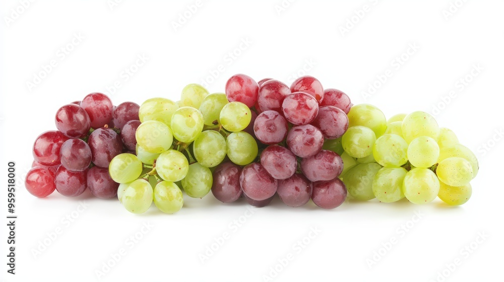 A cluster of red and green grapes, arranged neatly, isolated on a white background A cluster of red and green grapes, arranged neatly, isolated on a white background