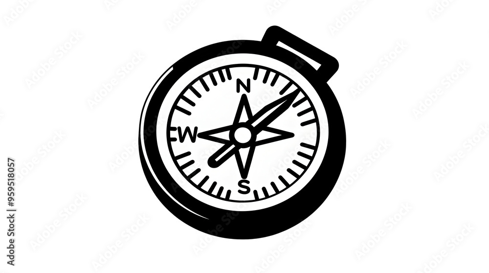 Simple Black and White Compass with a Needle Pointing North, Isolated on a Transparent Background Simple Black and White Compass with a Needle Pointing North, Isolated on a Transparent Background