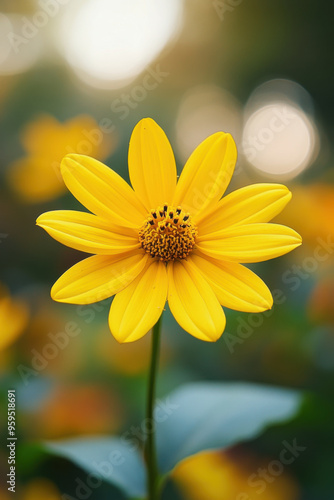 Close up yellow cosmos flower in garden