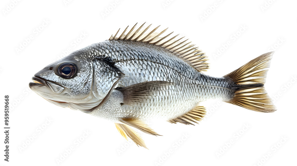 A Single Grey Fish with Yellow Fins Isolated on a Transparent Background A Single Grey Fish with Yellow Fins Isolated on a Transparent Background