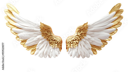 White and Gold Angel Wings on a Pink Background with a Transparent Background