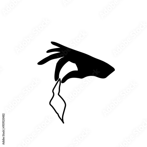 Silhouette hand holding tissue paper isolated on white background, sign or icon vector illustration hand drawn