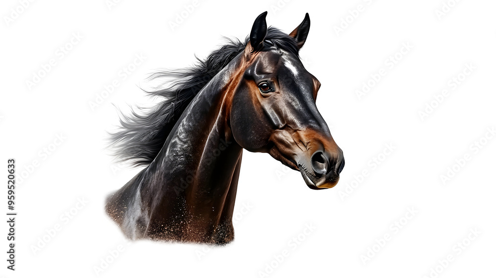 A Brown Horse with a Black Mane Running with Dust Flying Up Around Its Head, Isolated on a Transparent Background A Brown Horse with a Black Mane Running with Dust Flying Up Around Its Head, Isolated on a Transparent Background