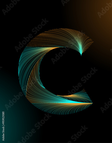 Letter C, Capital C, Alphabet AC, Gradient Line Art C