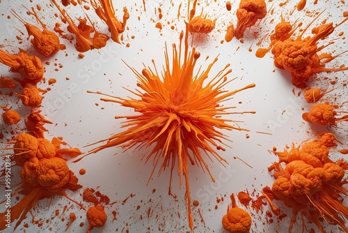 Vibrant Apricot Orange Explosion on Messy White Background photo