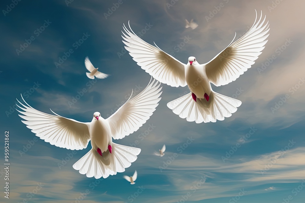 Doves Soaring Elegantly with Graceful Wings and Soft Feathers Doves Soaring Elegantly with Graceful Wings and Soft Feathers