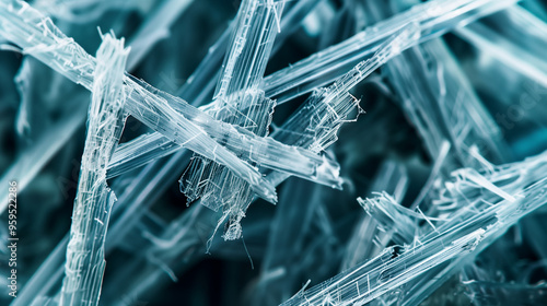 Close-Up of Asbestos Chrysotile Fibers Under Microscope Showing Detailed Structure and Composition, Hazardous Material Study, Industrial and Environmental Safety Analysis