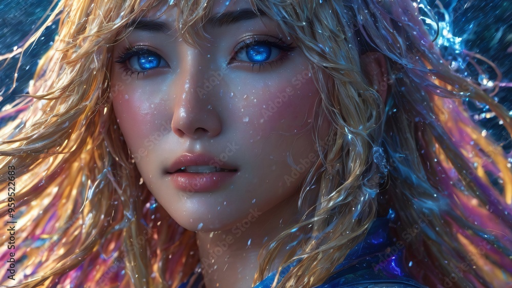 semi realistic artwork close up beautiful japanese or asian women under the rains and snow with cool background semi realistic artwork close up beautiful japanese or asian women under the rains and snow with cool background