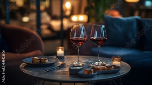 Wallpaper Mural Elegant wine glasses and small plates in a cozy lounge with deep tones Torontodigital.ca