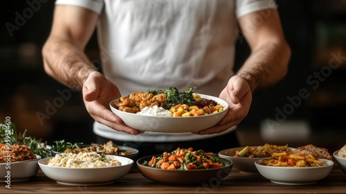 Labor Day potluck dinner, shared dishes, flat design illustration