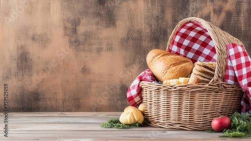 Labor Day picnic basket, traditional spread, flat design illustration