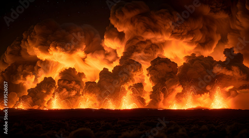 Volcanic Eruption Night Sky Realistic Photo photo