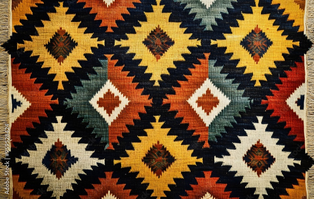 39. **Full-size traditional kilim rug pattern featuring a seamless blend of bold geometric motifs** 39. **Full-size traditional kilim rug pattern featuring a seamless blend of bold geometric motifs**