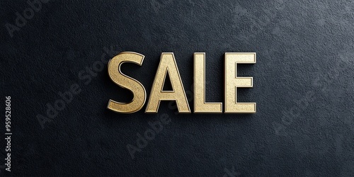 Stylish gold wood lettering of 'SALE' on a dark slate background, perfect for advertising promotions and discounts.