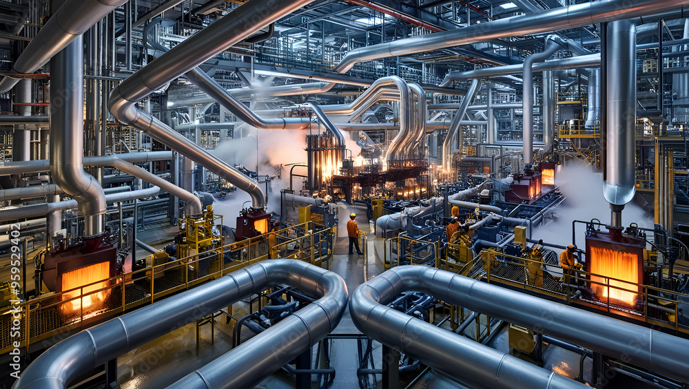 Industry pipeline transport petrochemical, gas and oil processing, furnace factory line, rack of heat chemical manufacturing, equipment steel pipes plant Industry pipeline transport petrochemical, gas and oil processing, furnace factory line, rack of heat chemical manufacturing, equipment steel pipes plant