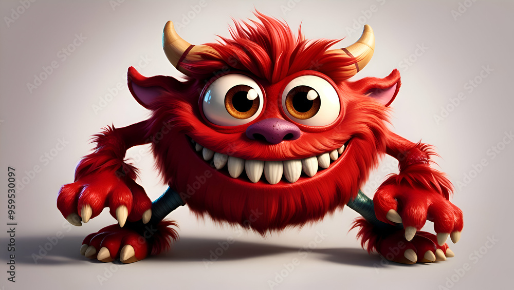 Cute red monster 3D cartoon character Cute red monster 3D cartoon character