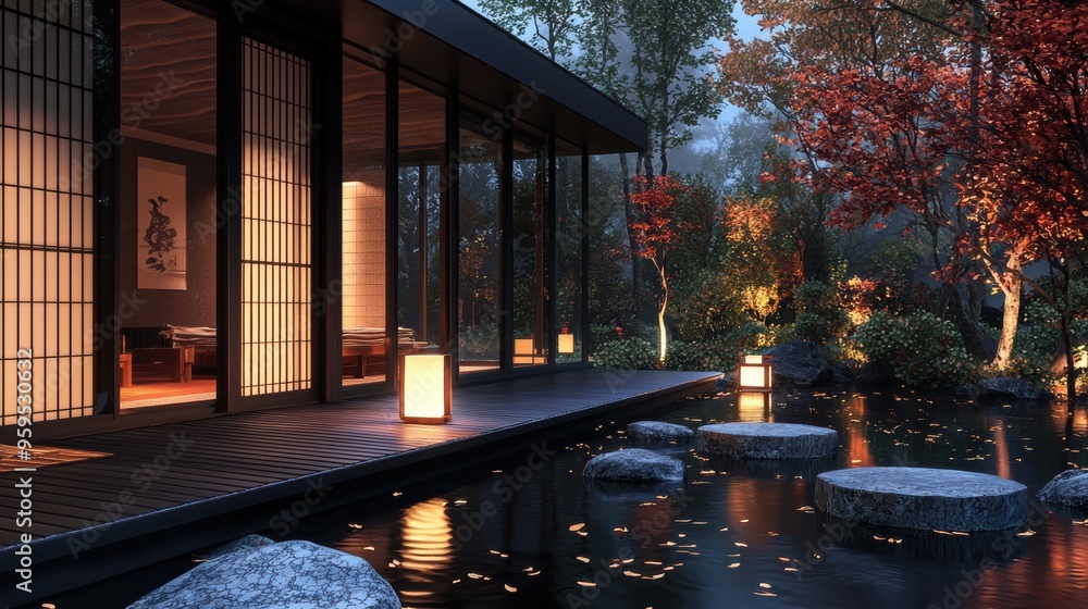 custom made wallpaper toronto digitalPeaceful Japanese Zen Garden with Autumn Foliage and Pagoda Reflection in Pond