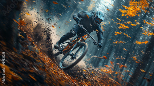 A cyclist speeding down a m...