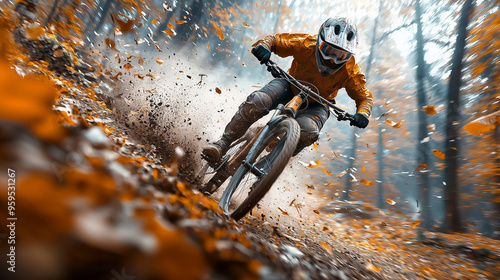 A cyclist speeding down a m...