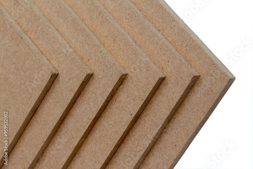 MDF board with white background, Medium Density Fiberboard (MDF), MDF board is a material that has good thermal and moisture resistance