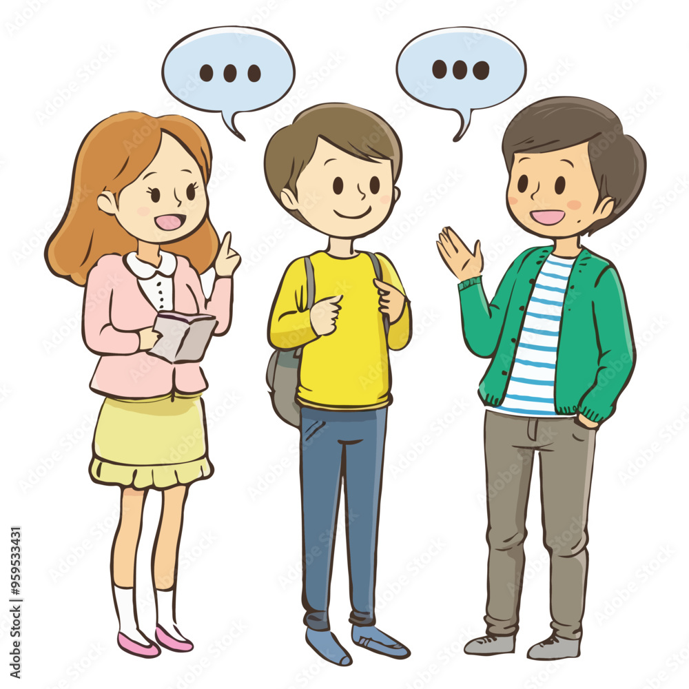 3 people who are discussing. Cute simple with vector illustrations 3 people who are discussing. Cute simple with vector illustrations