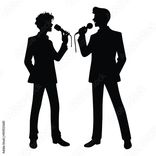 Singer silhouette, sing music. Pop, country music, rock stars and hiphop rapper artist vocalists