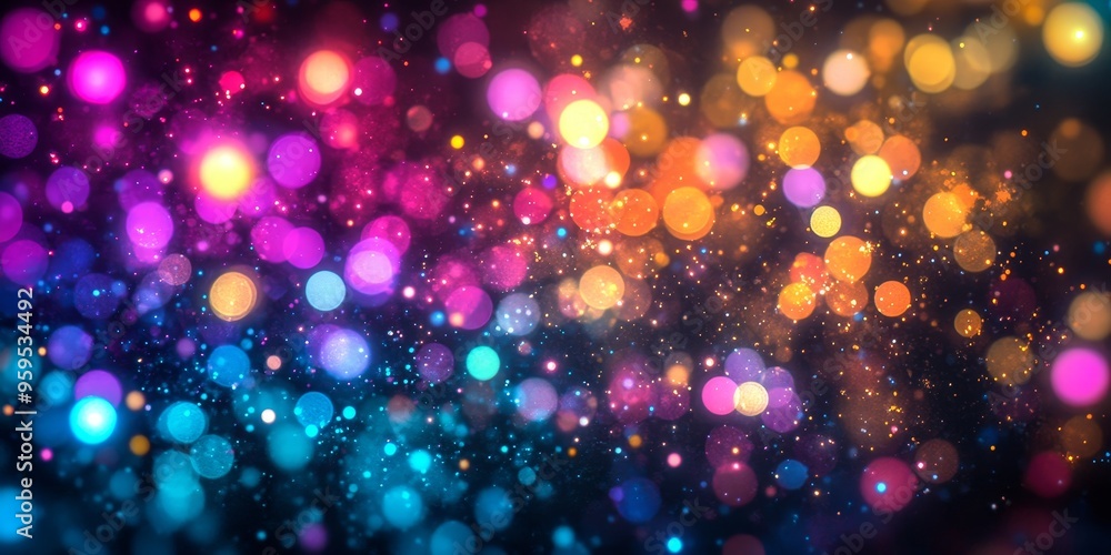 Abstract colorful bokeh background with blurred lights and glowing particles. Abstract colorful bokeh background with blurred lights and glowing particles.