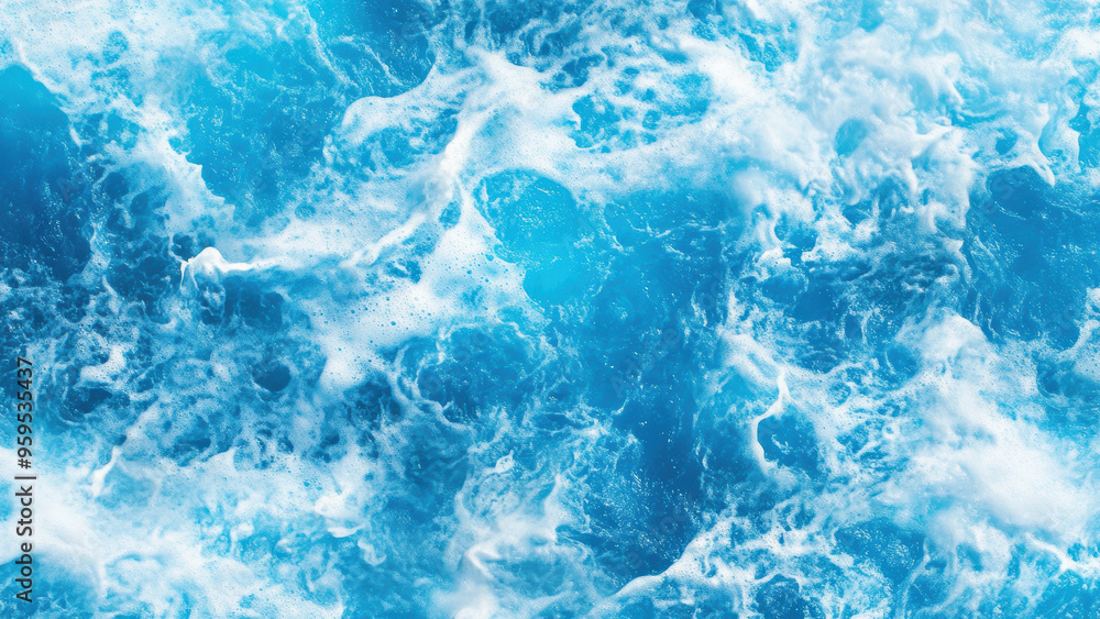 Fototapeta premium Blue sea texture with waves and foam