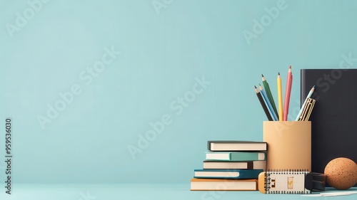 School planner with subject icons, educational focus, flat design illustration