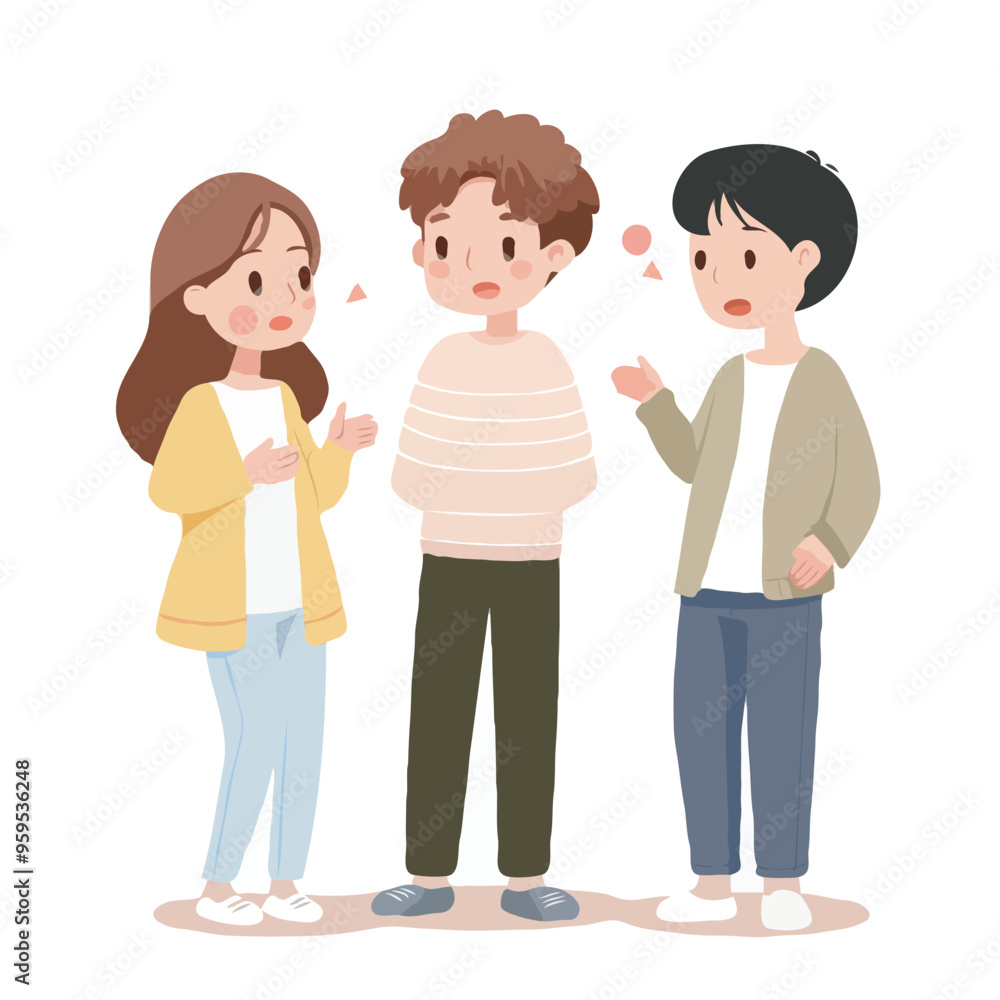3 people who are discussing. Cute simple with vector illustrations 3 people who are discussing. Cute simple with vector illustrations