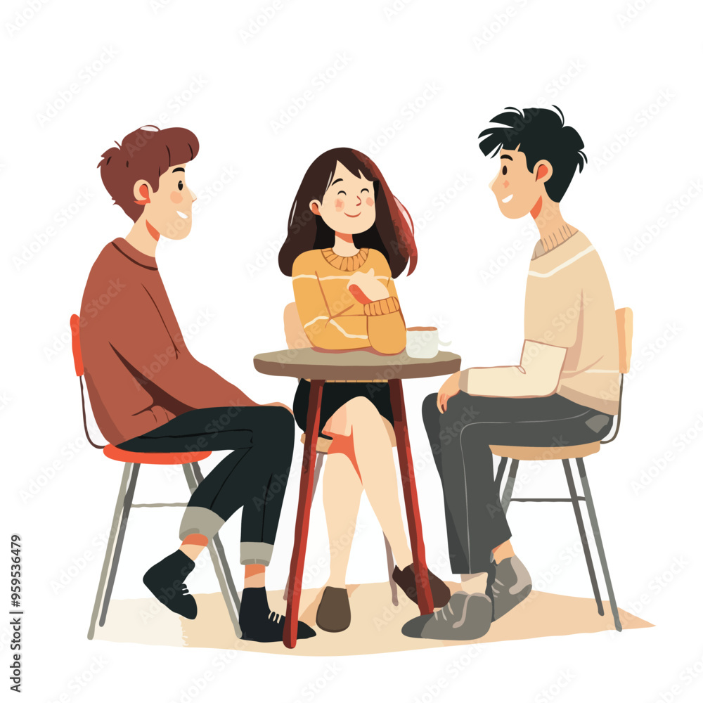 3 people who are discussing. Cute simple with vector illustrations 3 people who are discussing. Cute simple with vector illustrations