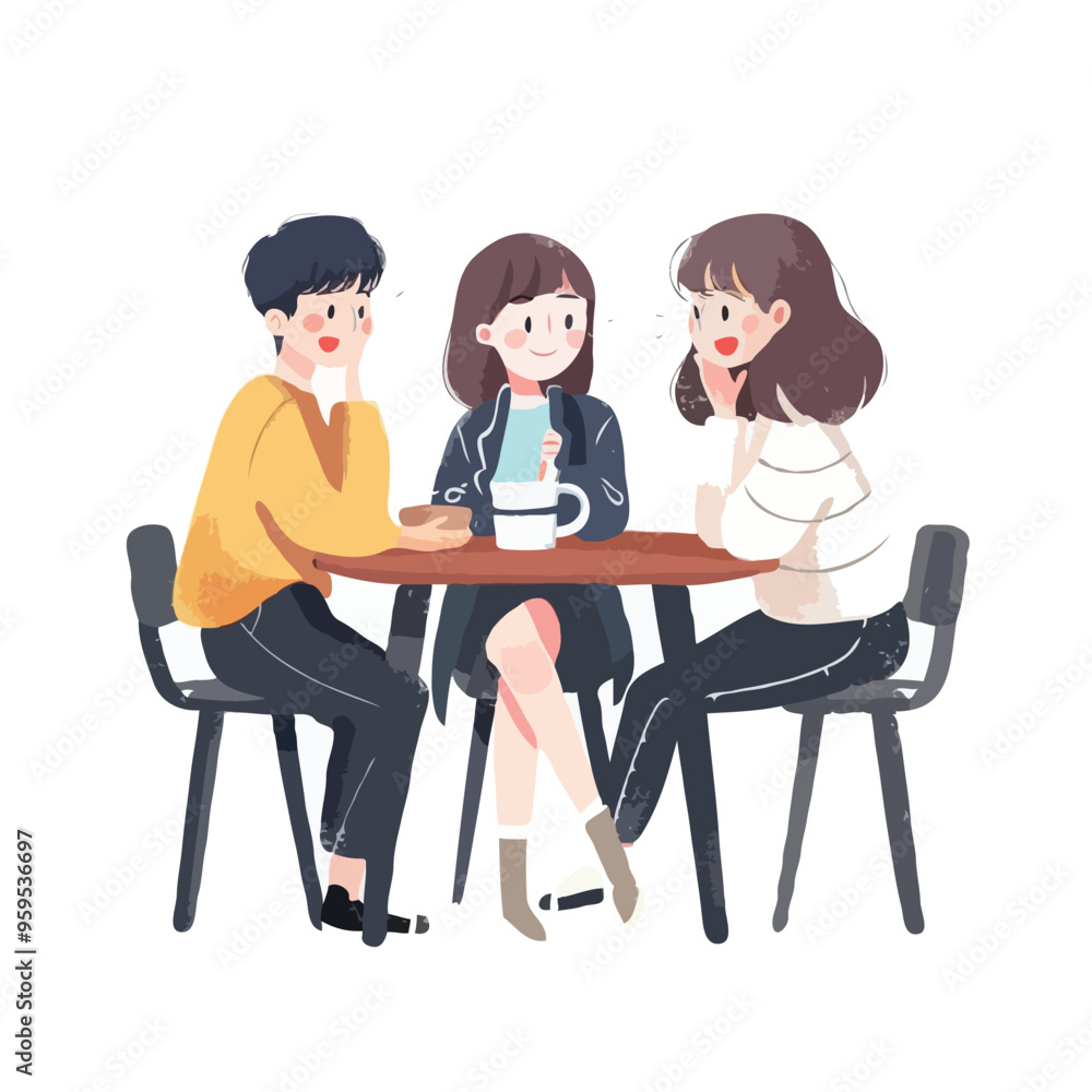 3 people who are discussing. Cute simple with vector illustrations 3 people who are discussing. Cute simple with vector illustrations
