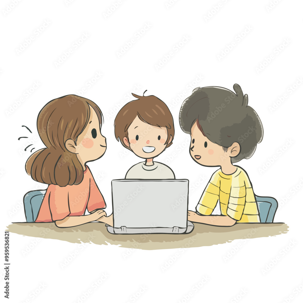 3 people who are discussing. Cute simple with vector illustrations 3 people who are discussing. Cute simple with vector illustrations