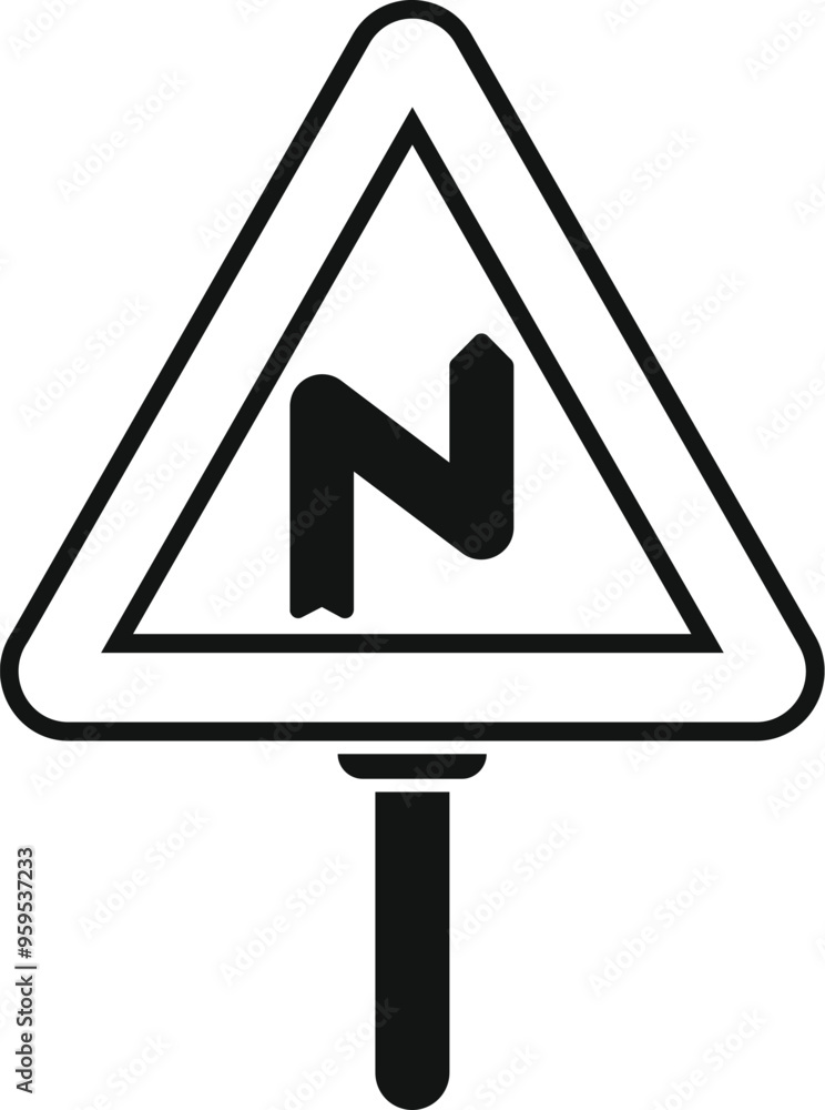 Road sign showing a double bend symbol, warning drivers of curves ahead and urging caution on the road Road sign showing a double bend symbol, warning drivers of curves ahead and urging caution on the road