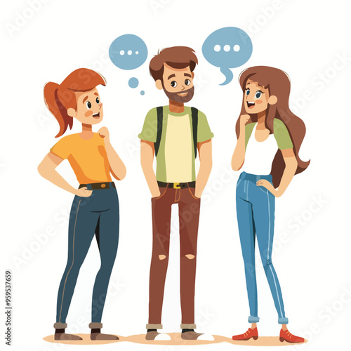 3 people who are discussing. Cute simple with vector illustrations