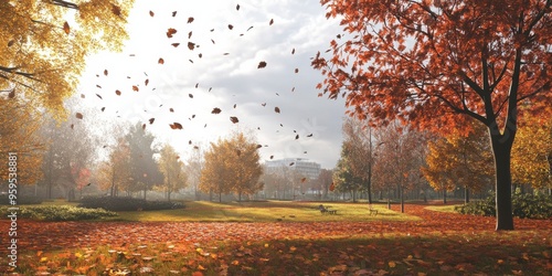 A windy day in an autumn park