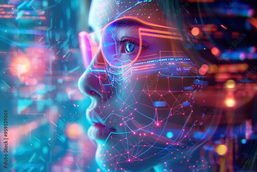 Image of a woman in a virtual space Image of a woman in a virtual space