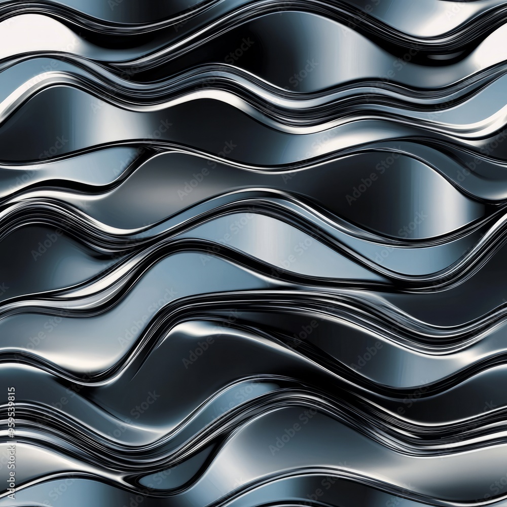 Seamless pattern of abstract waves with a metallic sheen and reflective surfaces Seamless pattern of abstract waves with a metallic sheen and reflective surfaces