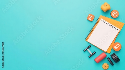 Fitness planner with workout icons, vibrant colors, flat design illustration