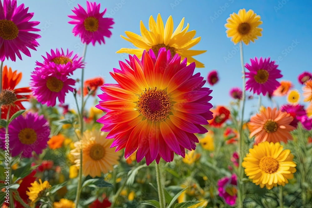 Fototapeta premium Vibrant Sunlit Flowers in Bright Colorful Shades