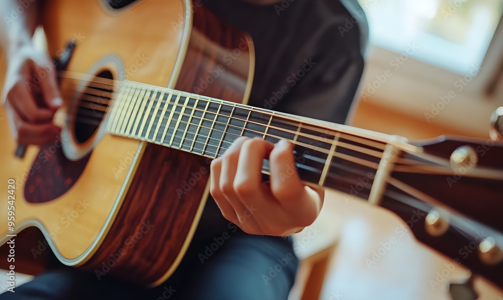 Obraz premium musician playing acoustic guitar, Generative AI
