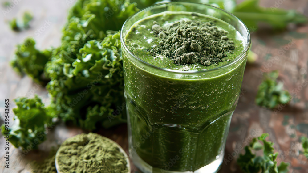Fresh green smoothie with kale and spirulina, rich in nutrients and vibrant in color, perfect for healthy lifestyle. Fresh green smoothie with kale and spirulina, rich in nutrients and vibrant in color, perfect for healthy lifestyle.