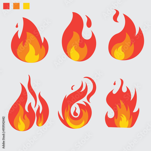 fire, flame icon with various shapes